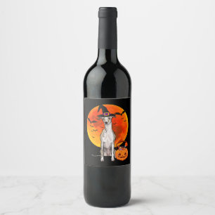 Dog Halloween Whippet Jack O Lantern Pumpkin T-Shi Wine Label