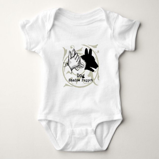 Dog Hand Puppet Shadow Games Vintage Baby Bodysuit (Front)
