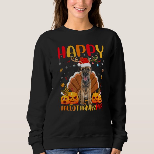 Dog  Happy Border Terrier Dog Hellothanksmas Sweatshirt (Front)