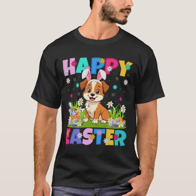 Dog Happy Easter Egg Hunt Bunny Ear Dog Easter  T-Shirt (Front)