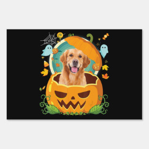 Dog   Happy Halloween Pumpkin Golden Retriever Dog Garden Sign