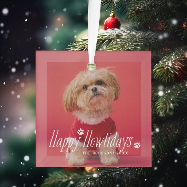 Dog Happy Howlidays Pet Holiday Photo Glass Tree Decoration (Creator Uploaded)