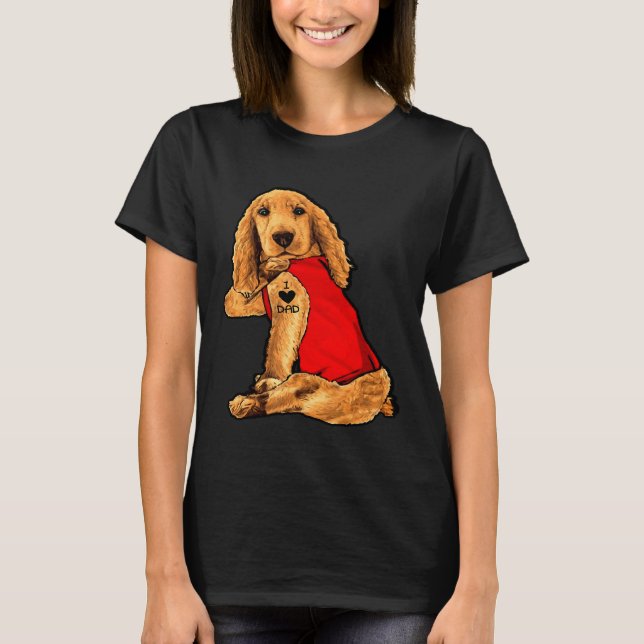Dog Has Tattoo I Love Dad English Cocker Spaniel D T-Shirt (Front)