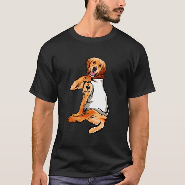Dog Has Tattoo I Love Mum Golden Retriever Dog Mot T-Shirt (Front)