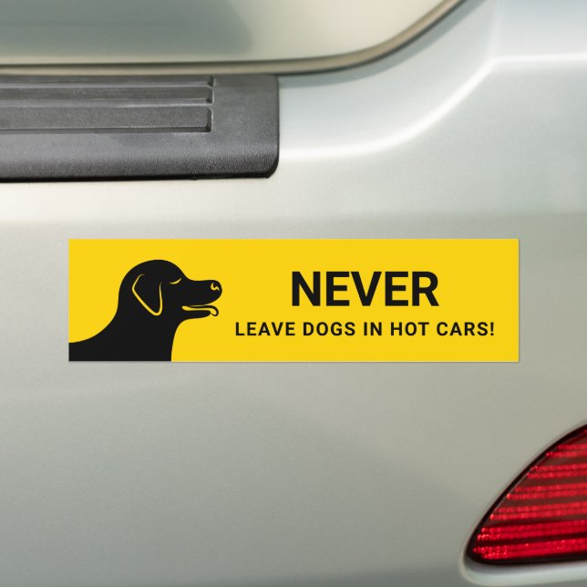 Dog Head - Never Leave Pets In Hot Cars Yellow Bumper Sticker (On Car)