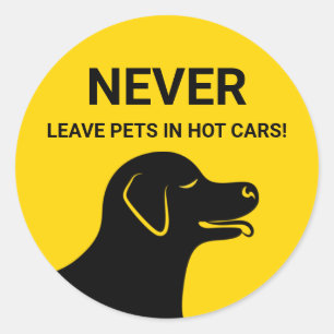 Dog Head - Never Leave Pets In Hot Cars Yellow Classic Round Sticker