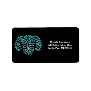 Dog Head Pawprints / Teal Blue & Black / Label