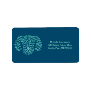 Dog Head Pawprints / Teal Blue & Ocean Blue / Label