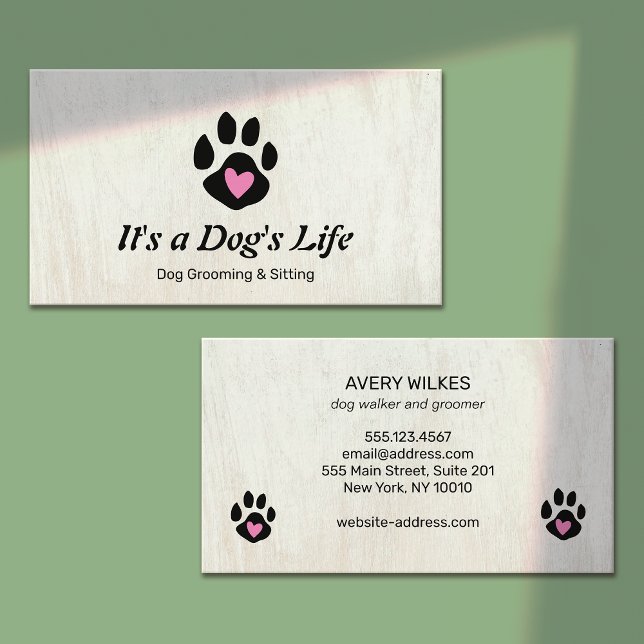 Dog Heart Paw Pet Sitting and Grooming Services Business Card (Creator Uploaded)