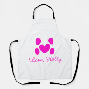 Dog heart paw pink pet add name text animal cat na apron