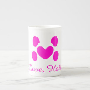 Dog heart paw pink pet add name text animal cat na bone china mug