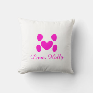 Dog heart paw pink pet add name text animal cat na cushion