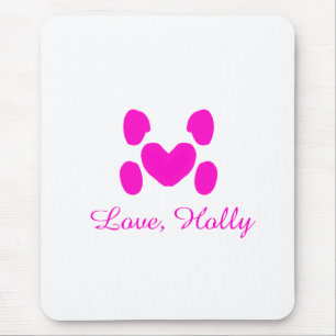 Dog heart paw pink pet add name text animal cat na mouse mat