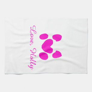Dog heart paw pink pet add name text animal cat na tea towel