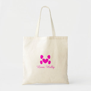 Dog heart paw pink pet add name text animal cat na tote bag