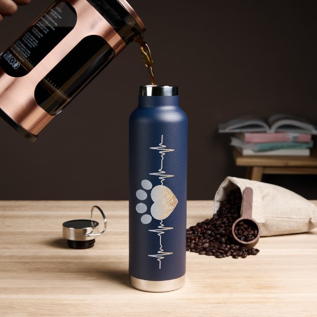 Dog HeartBeat Navy Blue Water Bottle (Coffee)