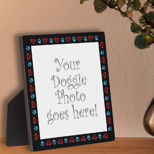 Dog Hearts Paws Black Border Pet Photo Plaque