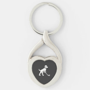 Dog Hockey Player Silhouette Key Ring