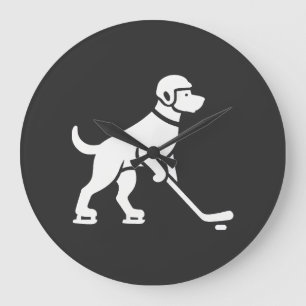 Dog Hockey Player Silhouette Large Clock
