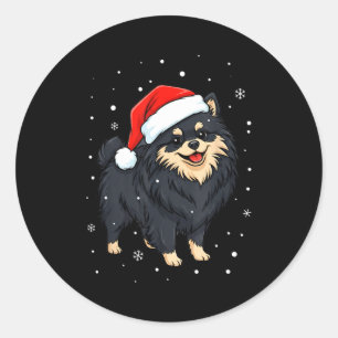 Dog Holiday Meranian Dog Santa Illustration - Fluf Classic Round Sticker
