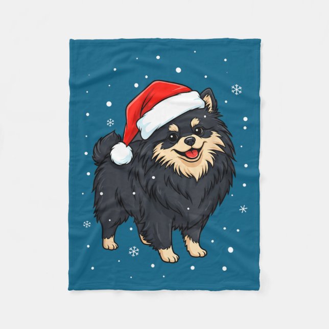 Dog Holiday Meranian Dog Santa Illustration - Fluf Fleece Blanket (Front)