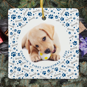 Dog Holiday Paw Prints Personalised Pet 2 Photo Ceramic Ornament