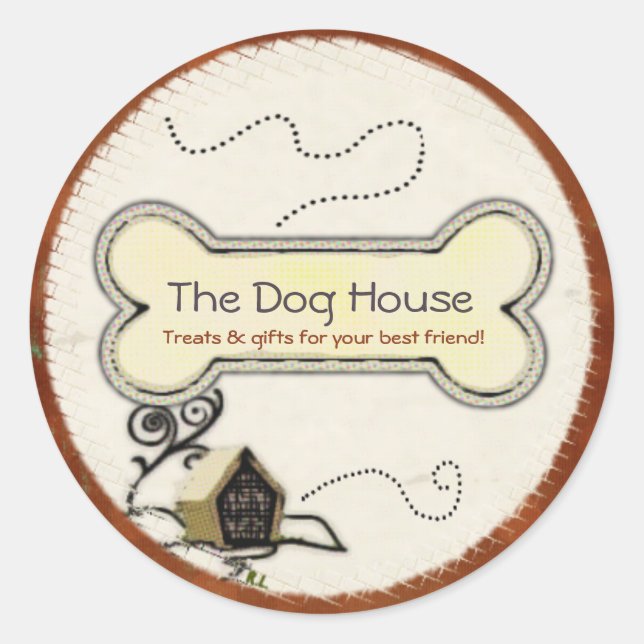Dog House PET TREATS GIFTS BUSINESS Classic Round Sticker (Front)