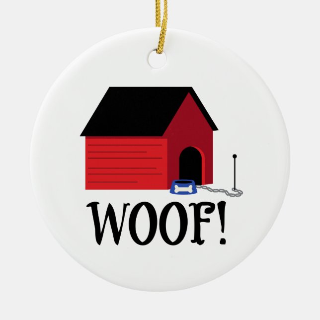Dog House Woof Ceramic Tree Decoration (Front)
