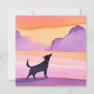 Dog Howl Black Dog Watercolor Silhouette Card