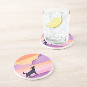 Dog Howl   Black Dog Watercolor Silhouette Coaster