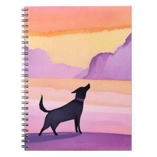 Dog Howl   Black Dog Watercolor Silhouette Notebook