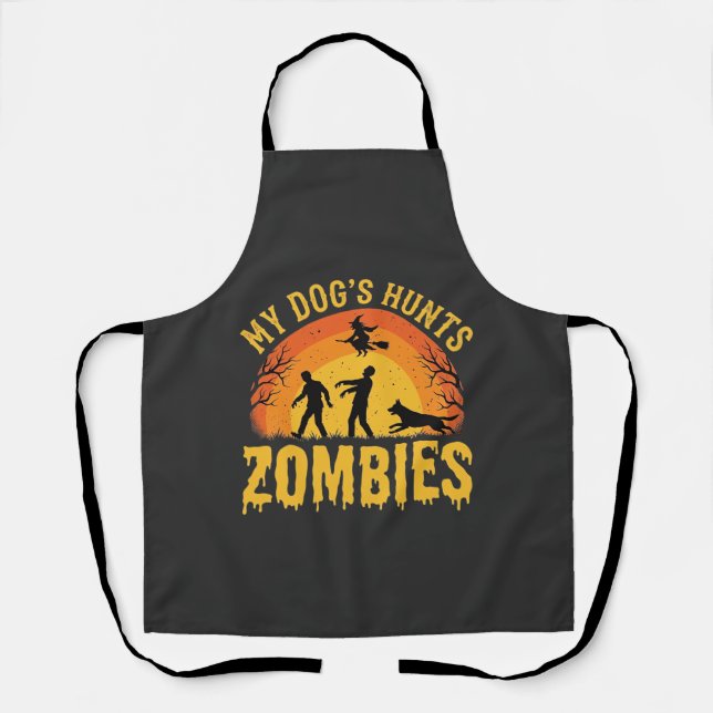 Dog Hunts Zombies Halloween Design Apron (Front)
