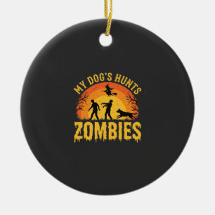 Dog Hunts Zombies Halloween Design Ceramic Tree Decoration