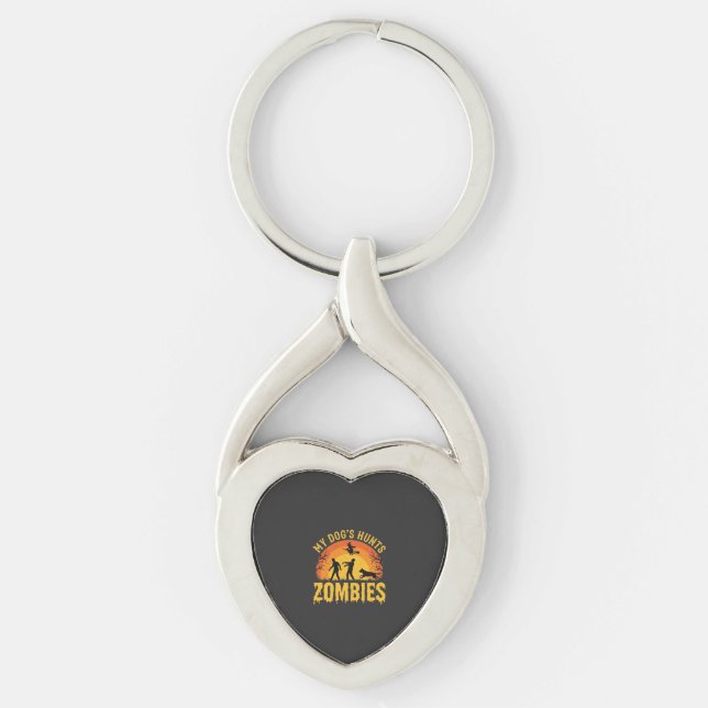 Dog Hunts Zombies Halloween Design Key Ring (Front)