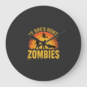 Dog Hunts Zombies Halloween Design Large Clock