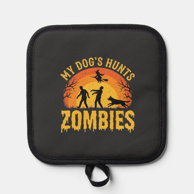 Dog Hunts Zombies Halloween Design Pot Holder (Front)