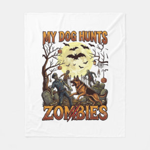 Dog Hunts Zombies Halloween German Shepherd Moon_1 Fleece Blanket
