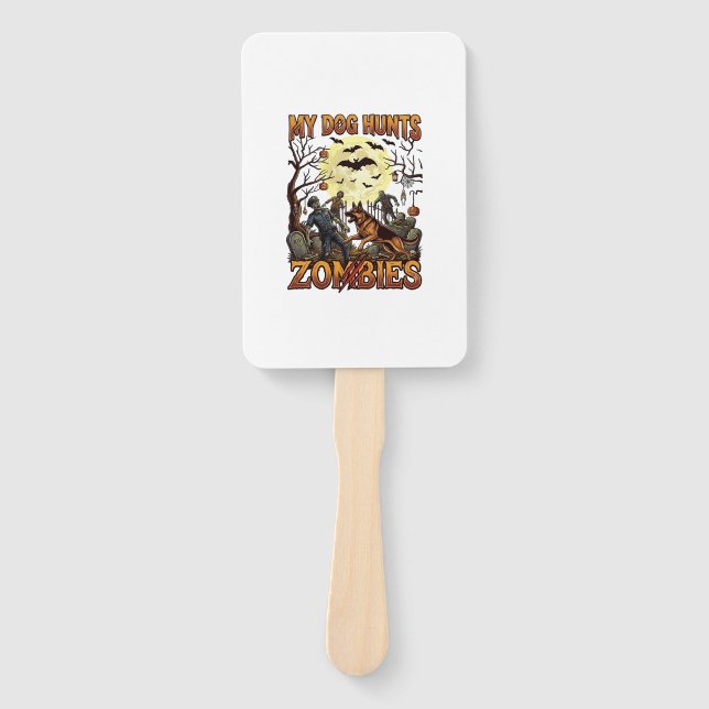 Dog Hunts Zombies Halloween German Shepherd Moon_1 Hand Fan (Front)