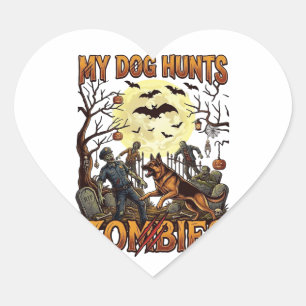 Dog Hunts Zombies Halloween German Shepherd Moon_1 Heart Sticker