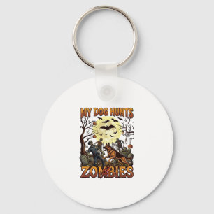 Dog Hunts Zombies Halloween German Shepherd Moon_1 Key Ring