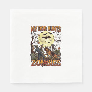 Dog Hunts Zombies Halloween German Shepherd Moon_1 Napkin