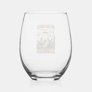 Dog Hunts Zombies Halloween German Shepherd Moon_1 Stemless Wine Glass