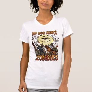 Dog Hunts Zombies Halloween German Shepherd Moon_1 T-Shirt