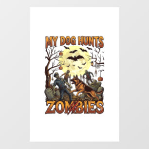 Dog Hunts Zombies Halloween German Shepherd Moon_1 Window Cling