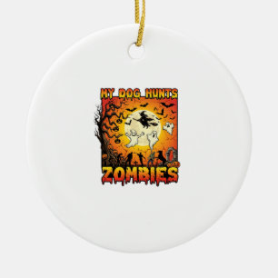 Dog Hunts Zombies Halloween Ghosts Witch Moon Ceramic Tree Decoration