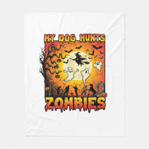 Dog Hunts Zombies Halloween Ghosts Witch Moon Fleece Blanket