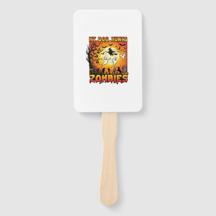 Dog Hunts Zombies Halloween Ghosts Witch Moon Hand Fan
