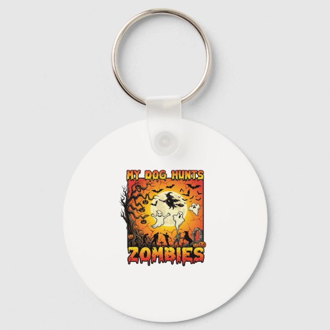 Dog Hunts Zombies Halloween Ghosts Witch Moon Key Ring (Front)