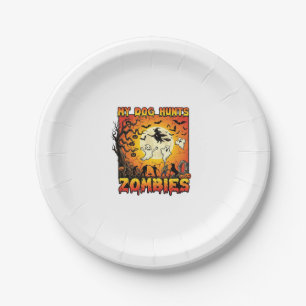 Dog Hunts Zombies Halloween Ghosts Witch Moon Paper Plate