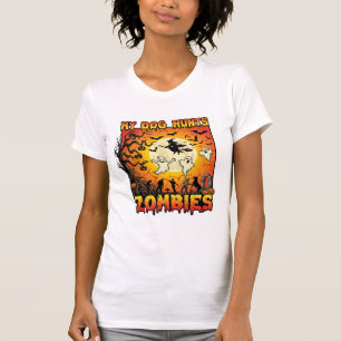 Dog Hunts Zombies Halloween Ghosts Witch Moon T-Shirt